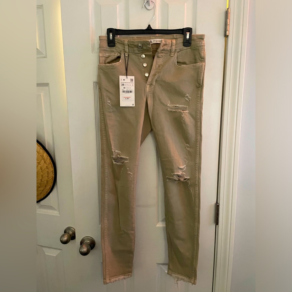 Zara for men skinny fit tan/beige ripped pants size 30 in US -- NWT